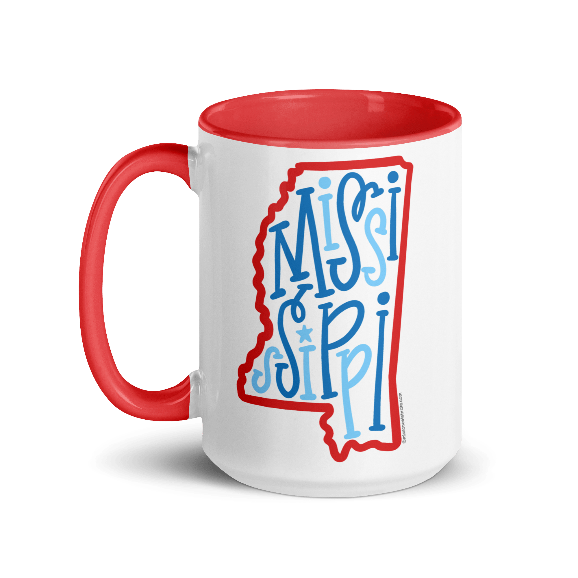 Mississippi State Pride Mug: Bouncy Letters Art | Red & Blue Ceramic Coffee Mug | Unique Hand-Drawn Design