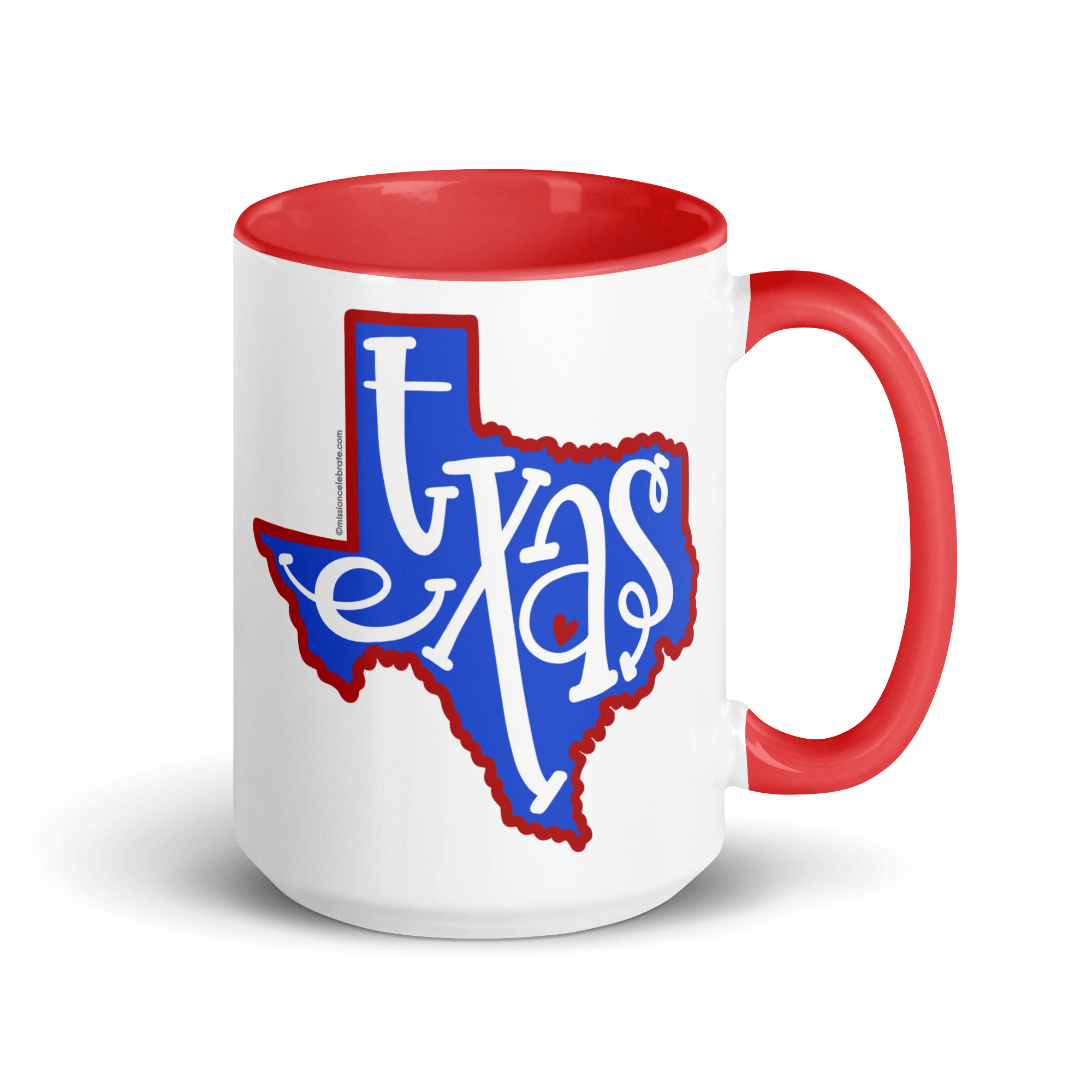 Texas Mug - Red Trim White Ceramic Coffee Cup with Texas Bouncy Letter Hand-Drawn Art - Main Street Collective