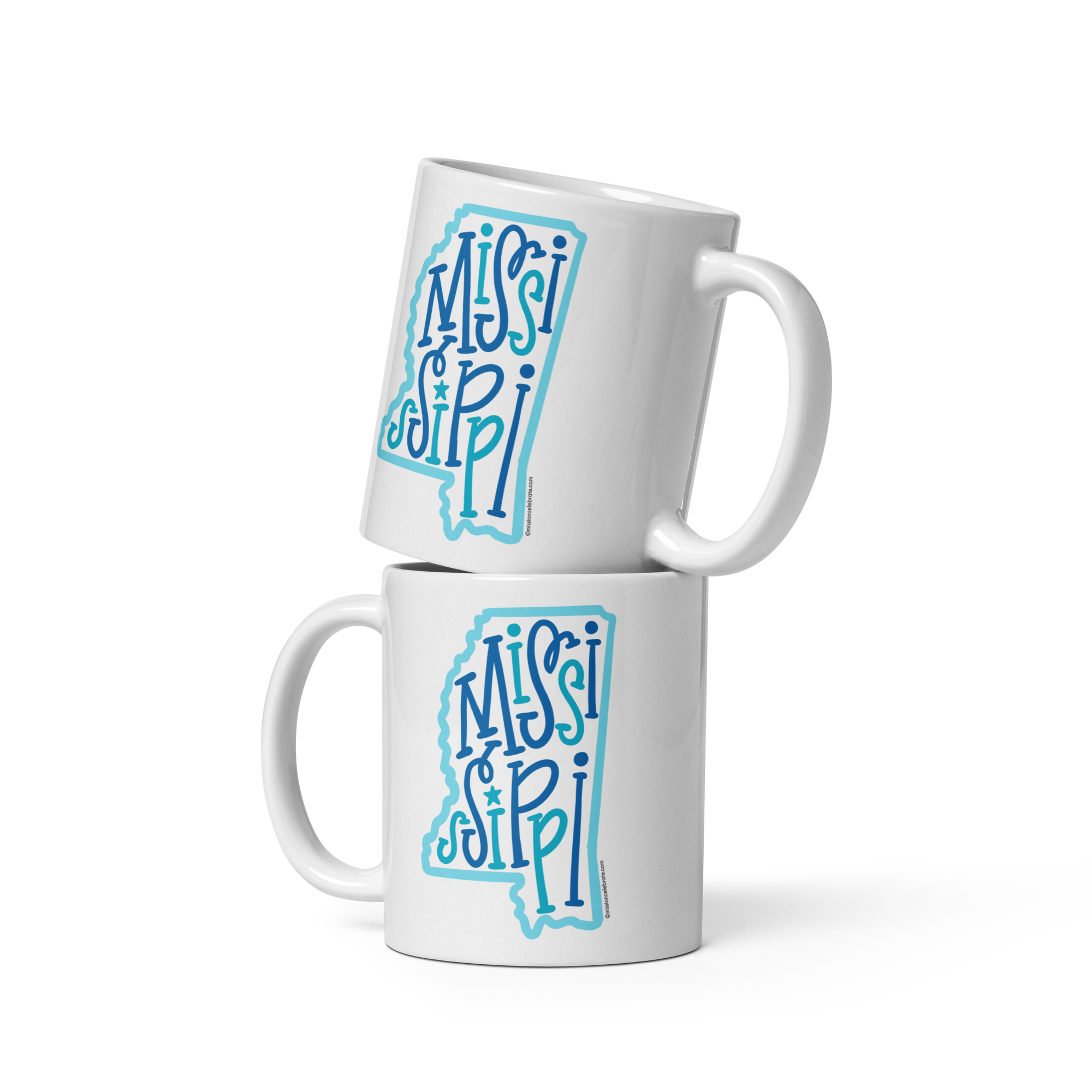 Mississippi Bouncy Letters Handdrawn Art by Mississippi Artist Leslie Gonce Ceramic Mug (11oz or 15oz white mug)