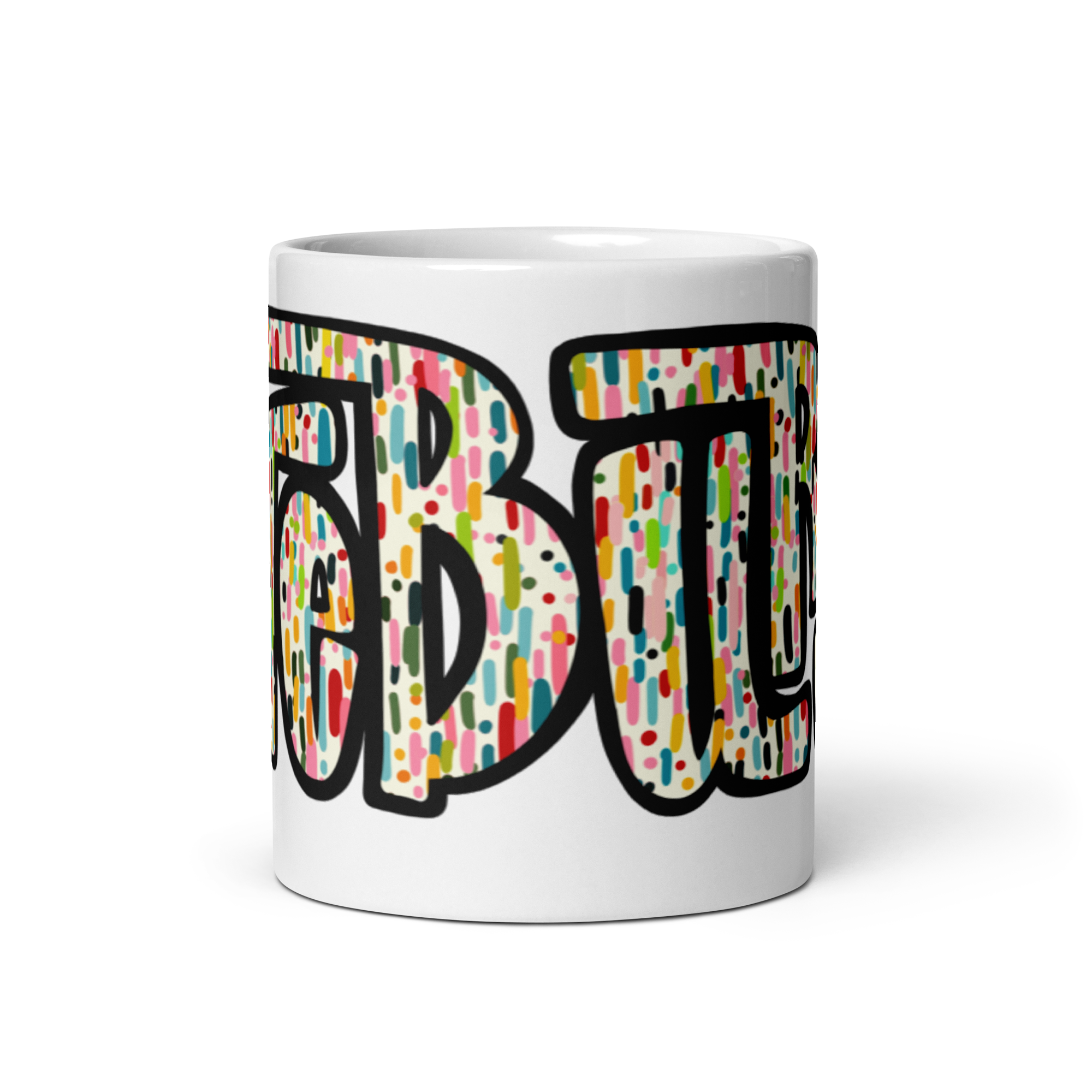 Hattiesburg The Hub City "The Burg Confetti" Handlettered Art by Mississippi Artist Leslie Gonce Ceramic Mug (11oz or 15oz white mug)