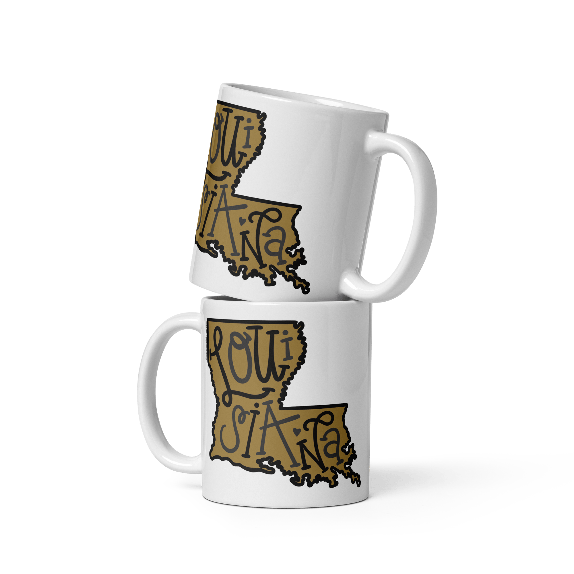 Stacked Louisiana Mugs: Ceramic Coffee Cups with Bouncy Lettering State Shape Art - Main Street Collective