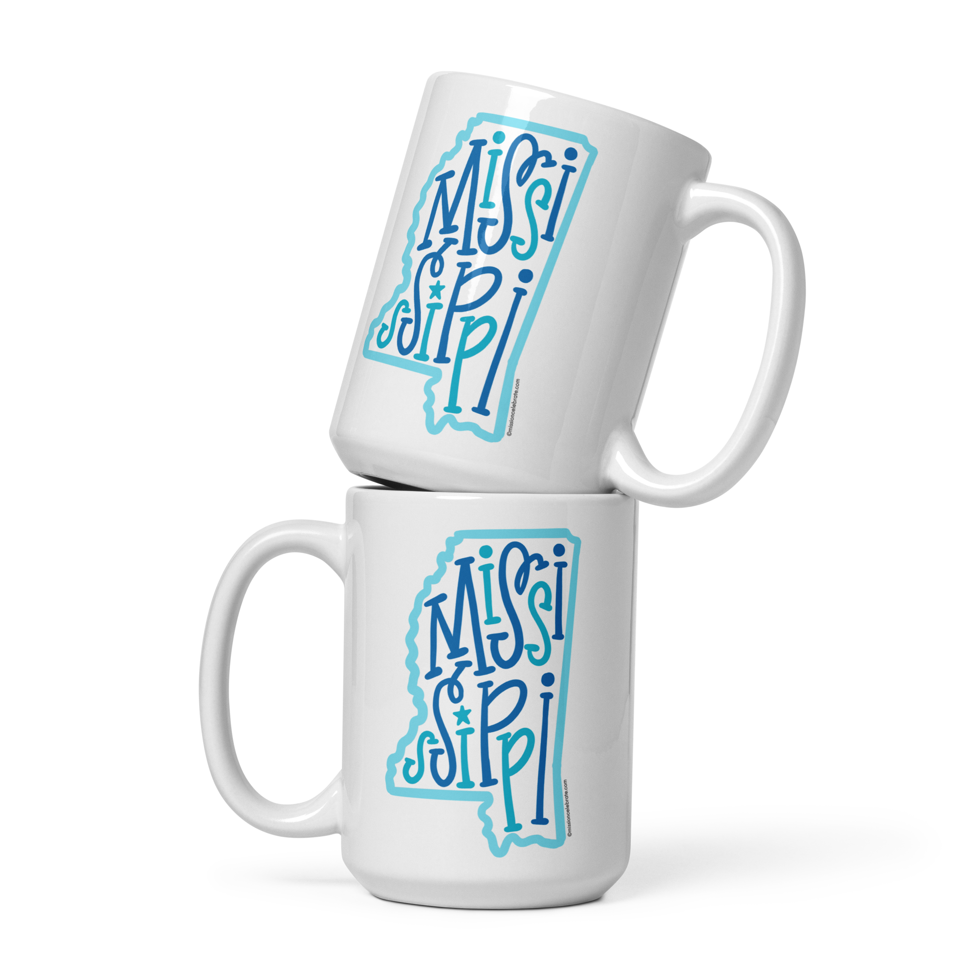 Mississippi Bouncy Letters Handdrawn Art by Mississippi Artist Leslie Gonce Ceramic Mug (11oz or 15oz white mug)