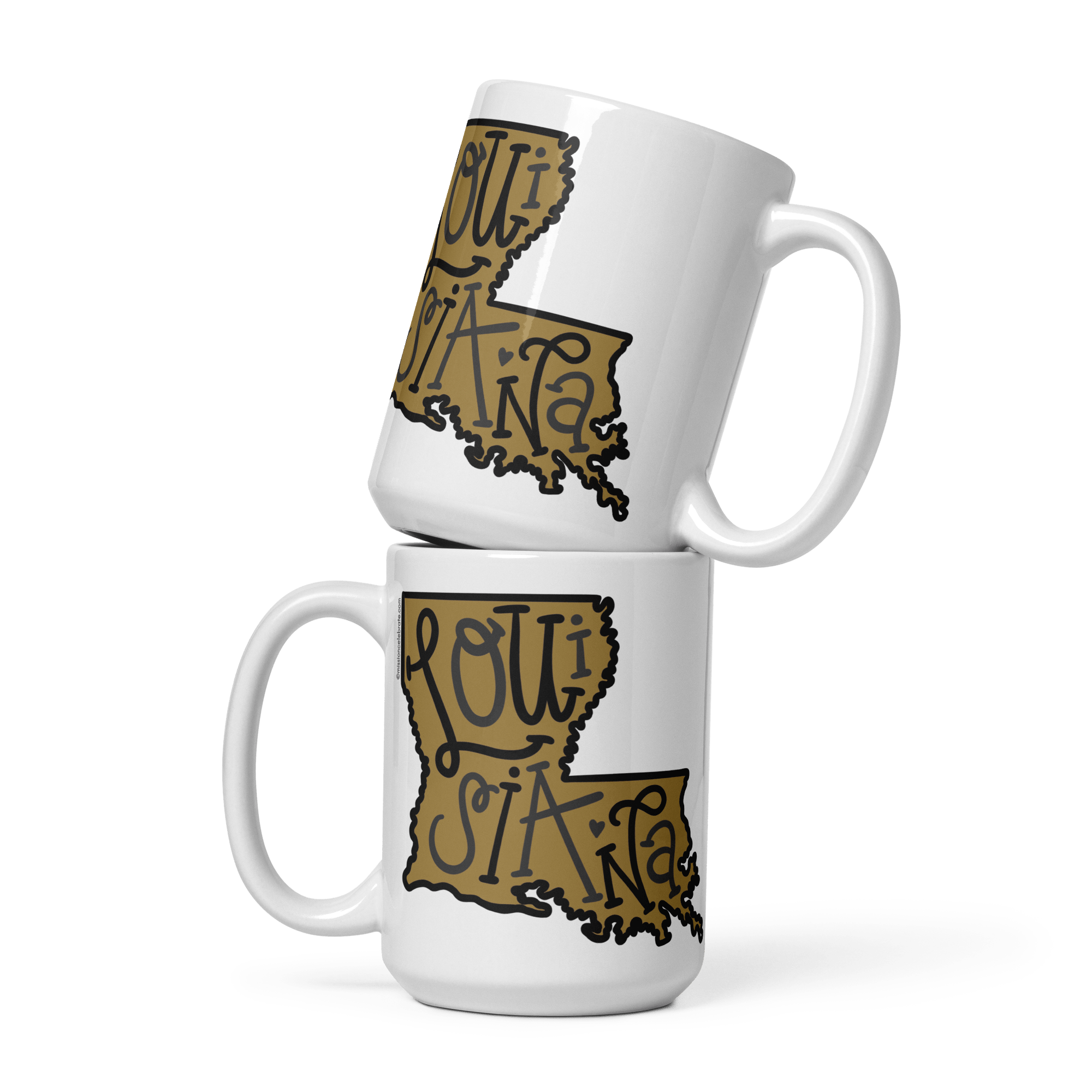 Louisiana Ceramic Mug with Hand-Drawn Black and Gold Bouncy Letters - Main Street Collective