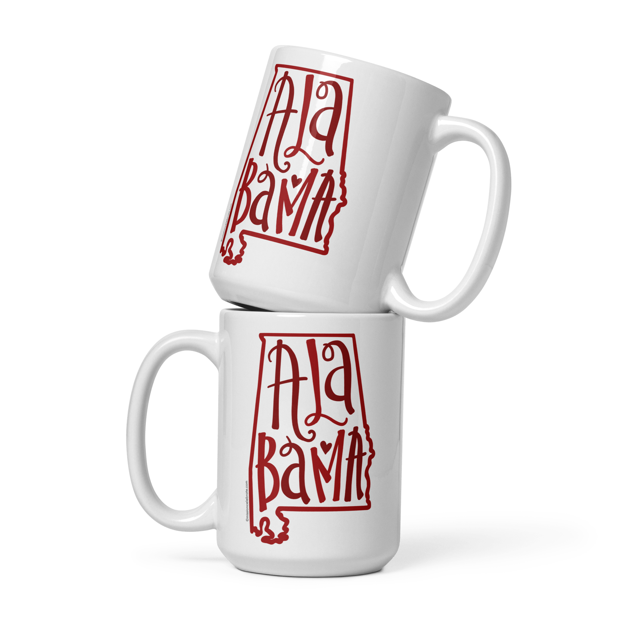 Two White Alabama Mugs Stacked Featuring Hand-Drawn State Design | Coffee Mugs | Main Street Collective