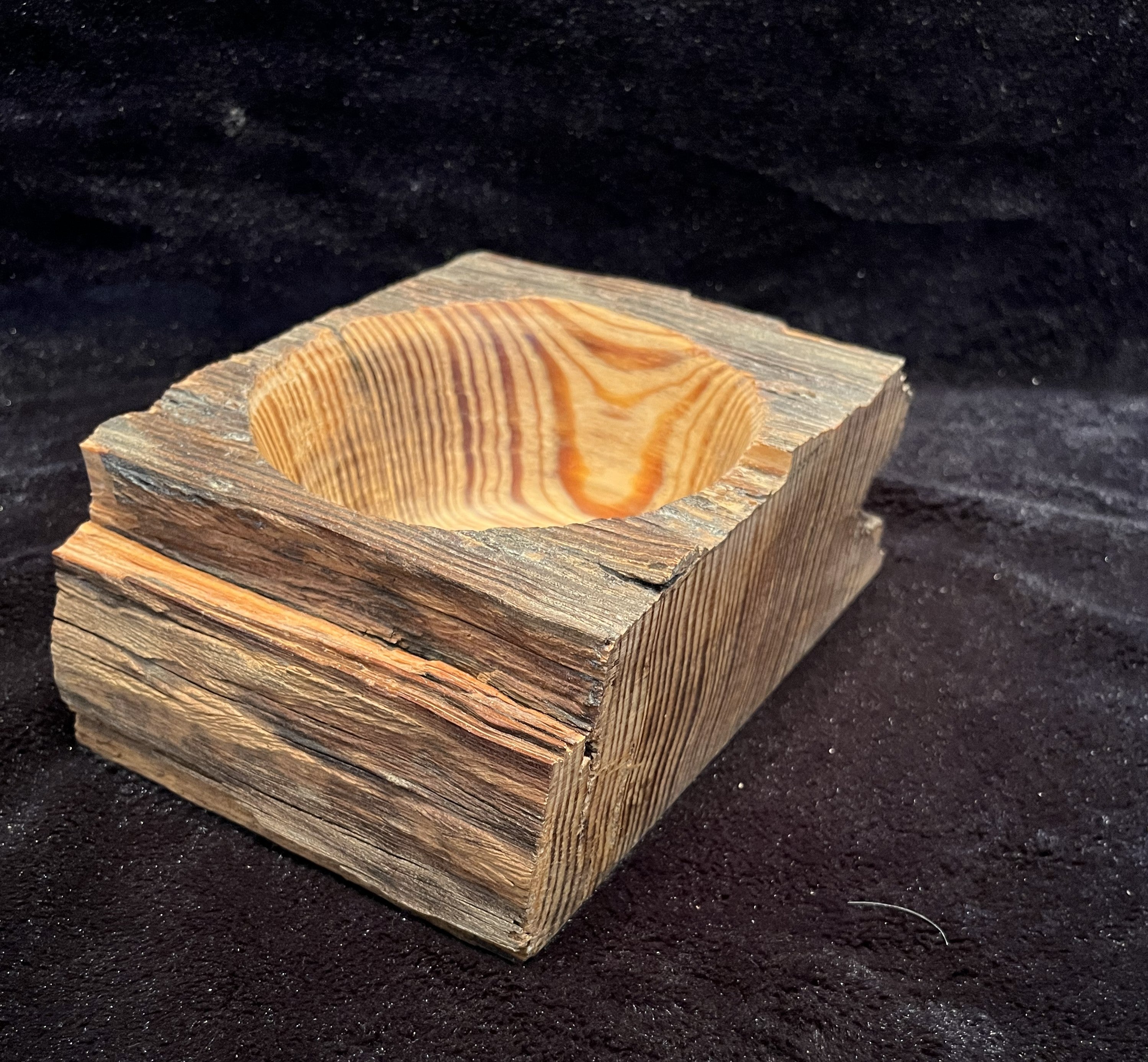 Heart Pine Bowl - Unique Rustic Wooden Bowl Handmade in Laurel MS from Reclaimed 100+ Year Old Timber with Tight Growth Rings
