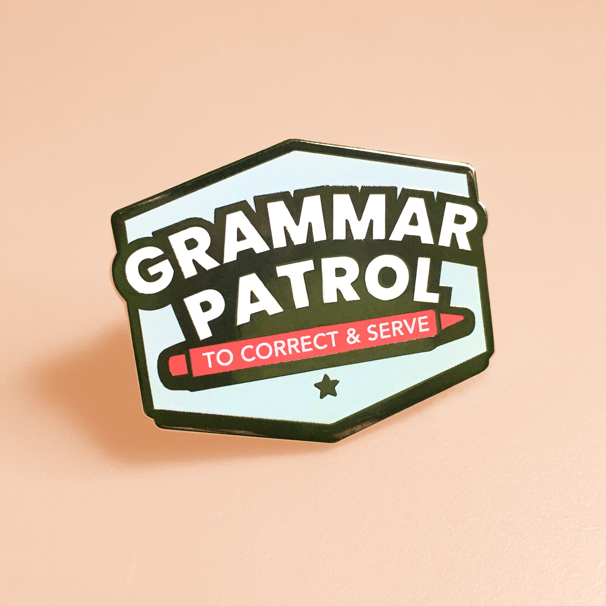 Grammar Patrol Enamel Pin: Correct & Serve Badge for Editors, Teachers & Word Nerds