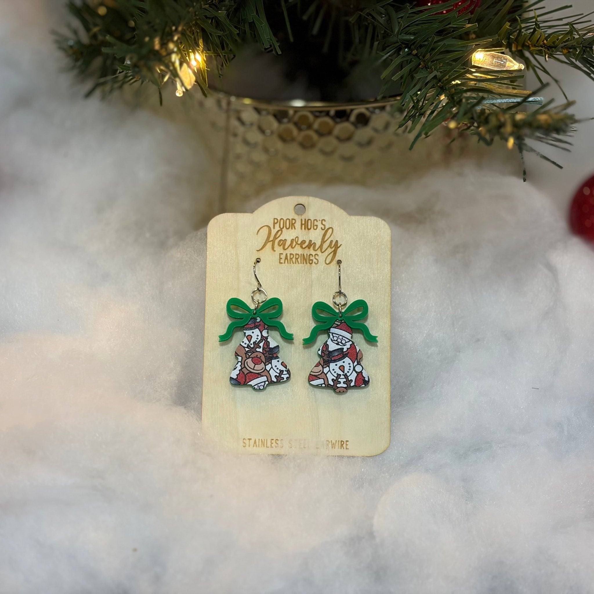 Christmas Tree Earrings Snowman Reindeer Bow Holiday Jewelry Handmade