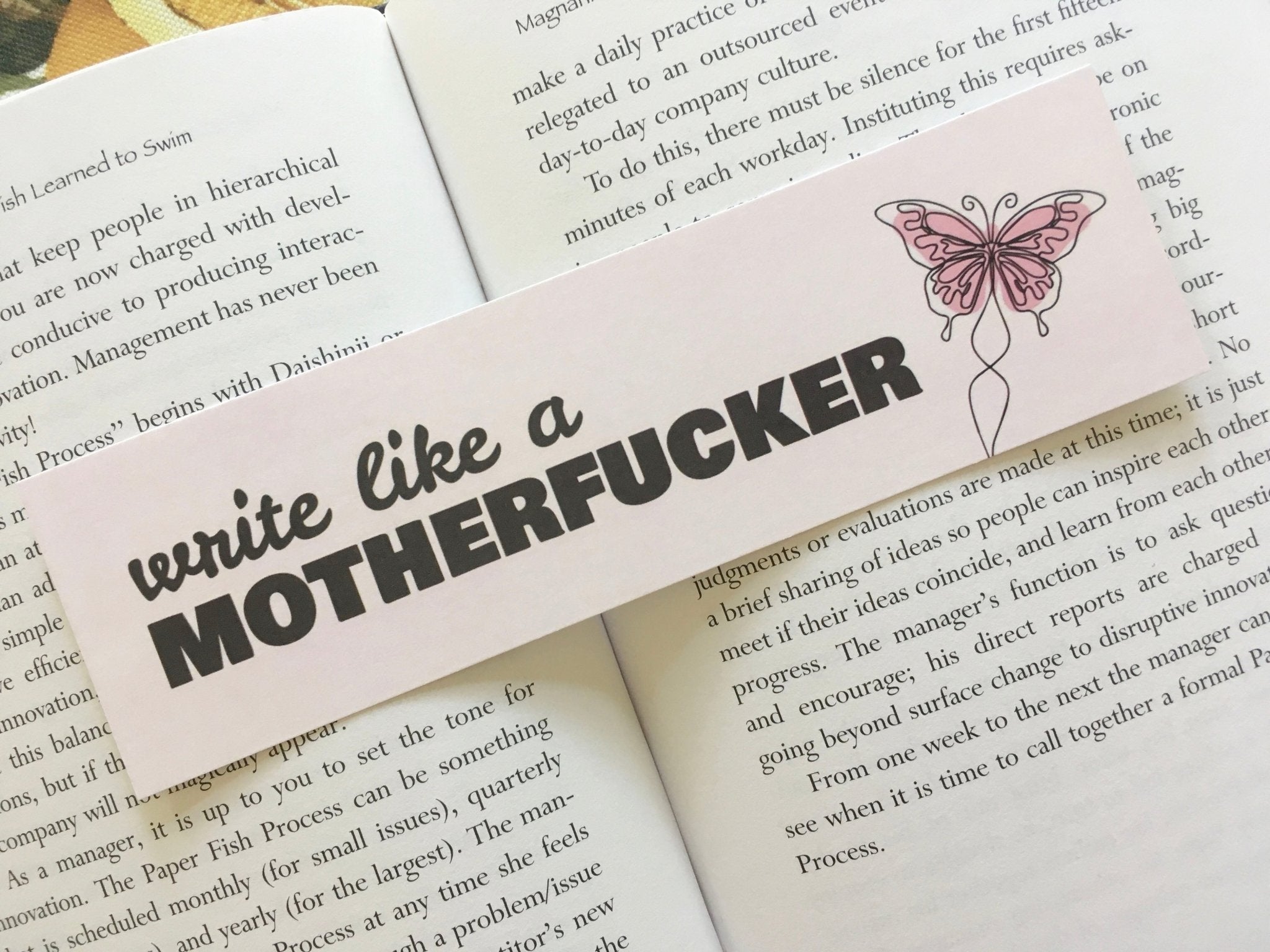 WRITE LIKE A MOTHERFUCKER Bookmark: Inspirational Writer Gift w/ Pink Butterfly - Main Street Collective