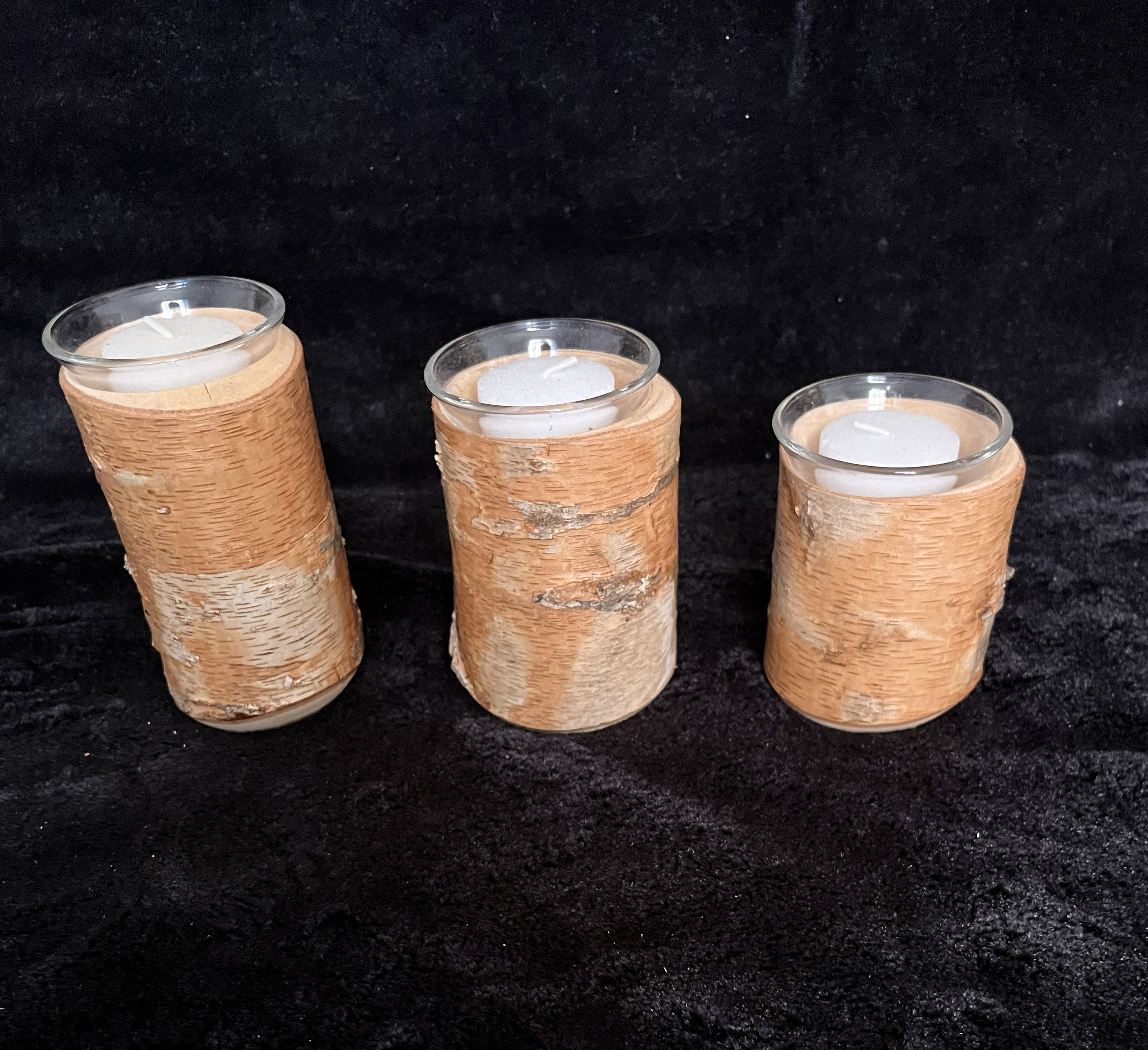 Rustic River Birch Candle Holders Set | Natural Wood Tea Light Decor